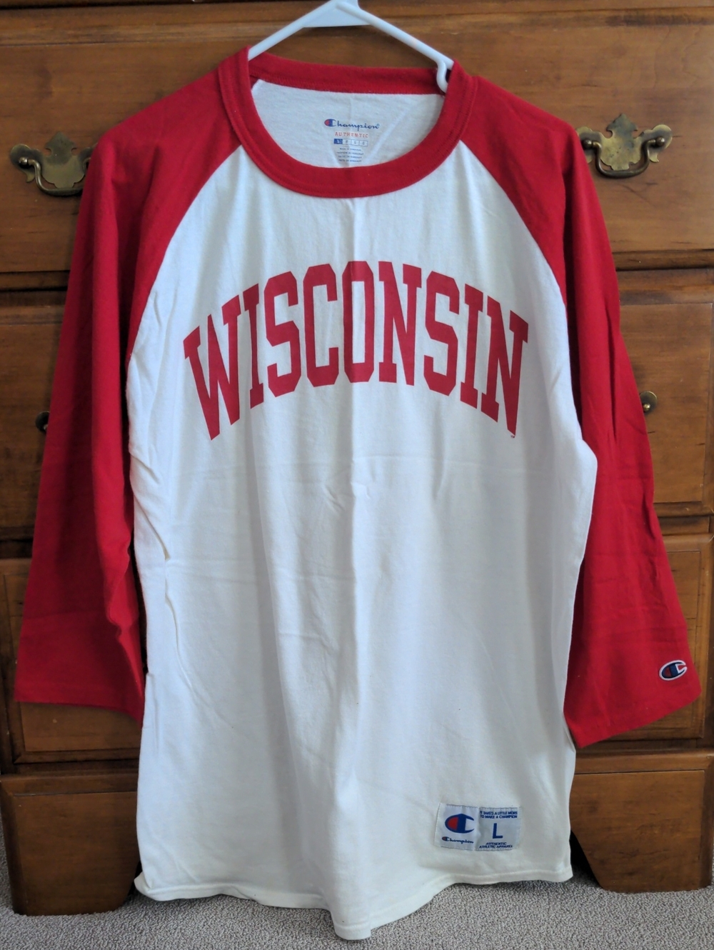 Champion Wisconsin Raglan Long Sleeve Tee - White & Red
